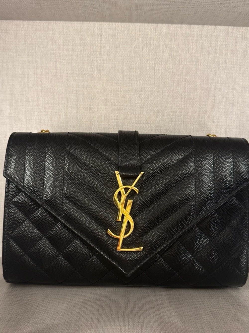 Saint Laurent Black Quilted Leather Shoulder Bag with Gold Logo